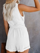 baratos macacões casuais-Mulheres Macacão Ativo Côr Sólida Sem Manga Shorts largos Decote V Com Cordão Bolsos Diário Férias Normal Preto Branco Vinho Verão
