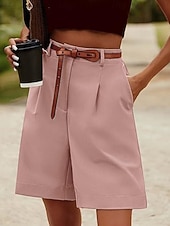 economico Fondi-Per donna Pantaloni effetto lino Chinos Shorts Pantaloncini Estivi Vacanza Moda Streetwear Corto Vita Alta Tinta unica Tasca Comodo Morbido Confortevole Micro-elastico All'aperto Streetwear Nero