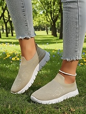 economico Sneakers da donna-scarpe da ginnastica slip-on da donna con strass rosa - tomaia in Flyknit traspirante, leggere &amp;scarpe sportive casual scintillanti per camminare, fare jogging, viaggiare, indossare ogni giorno