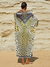 billige uformell kjole med trykk-dame løvehjerte flytende chiffon dolman erme kaftan