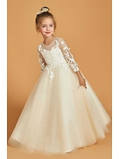 preiswerte Kleider für die Blumenmädchen-A-Line Floor Length Flower Girl Dress First Communion Girls Cute Prom Dress Satin with Appliques Elegant Fit 3-16 Years