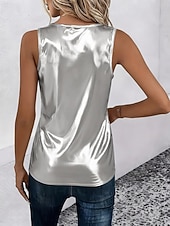 זול חולצות אלגנטיות-בגדי ריקוד נשים עליונית טנק חולצה חולצה ללא שרוולים אחיד מסוגנן קלסי מודרני ללא שרוולים צווארון V חולצות רגילות יומי חגים ליציאה כסף שחור שמפניה קיץ אביב