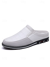 cheap Loafers-Men's Faux Leather White Slip-On Loafers, Comfortable and Stylish, Perfect for Beach Wedding and Summer Events