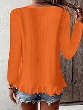 economico Bluse Semplici-Pasqua Per donna Camicia traforata Top traforato Blusa Volant Traforato Tinta unica Elegante Essenziale Casual Manica Lunga Girocollo Top Regolari Casuale Quotidiano Spiaggia Blu Bianco Giallo Vino