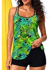abordables Surf Tankinis &amp; Bikinis-Femmes Standard Maillot Anti UV Maillot de bain à imprimé floral Maillots de bain tankini Floral Tropical Blocage de couleurs 2 pièces Coussin amovible Boyleg Protection Solaire UV UPF50+ Élastique