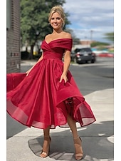 economico Abiti da cocktail-Linea ad A Lunghezza Tè Abiti da Cocktail Abiti da festa Vintage Anni 1950 Senza Maniche Senza Spalle Ospite di nozze Tulle con Pieghe