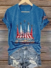  女性の250周年記念愛国者Tシャツプリントグラフィック旗ヴィンテージスタイリッシュクラシックショートスリーブVネックレギュラートップスデイリーブルーブラックホワイトレッドサマー春