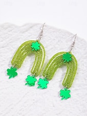 ieftine Accesorii-Cercei acrilici cu trifoi pentru femei, cu tematică de Ziua Sfântului Patrick, cercei ușori cu trifoi și sclipici, bijuterii verzi irlandeze în mai multe stiluri, perfecți pentru parade de sărbători, petreceri și ținute festive.