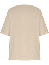 preiswerte Hemden-Damen Bluse Hemd aus Leinenimitat Knöpfe Einfarbig Stilvoll Basic Lässig Halbarm Rundhalsausschnitt Normale Oberteile Täglich Blau Schwarz Weiß Armeegrün Rote Sommer Frühling Herbst