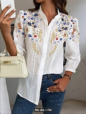 cheap Floral Blouses-Women's Blouse Embroidered Print Floral Stylish Casual Long Sleeve V Neck Mandarin Collar Regular Tops Daily Blue Red Green Summer Spring Fall