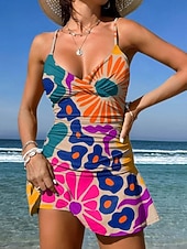 levne Tankiny-Dámské Plavky Jeden kus Sukně Plavky Elegantní prázdniny Květinový Grafika Do V Bez rukávů Plavky