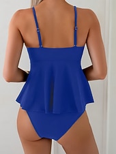 Χαμηλού Κόστους Τανκίνι-Γυναικεία Μαγιό τανκίνι 2 κομμάτι Προκλητικό Μαγιό Λεπτό Εξώπλατο Διακοπές Ρούχα παραλίας Συμπαγές Χρώμα Λαιμόκοψη V Αμάνικο Μαγιό