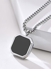 preiswerte Herrenschmuck-Schwarze Herren-Halskette mit quadratischem Anhänger aus Edelstahl – minimalistisches, geometrisches Ketten-Schmuckstück in Gold, Silber und Schwarz, modisches Accessoire für Alltag, Business Casual und Urlaub