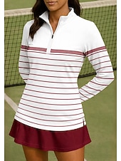 billiga Kvinnors skjorta-Dam Geometrisk Rand Skjorta Sporttröja Vandringspolotröja Tennisskjorta Långärmad Dragkedja Blommig UPF50+ UV-resistent Hög Elasisitet Fuktabsorberande Andningsfunktion Tennis Golf Pickleball Hög