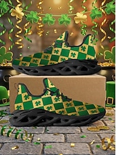  miesten Pyhän Patrickin päivän apilankuvioiset lenkkarit - kevyet urheilukengät ilmatyynypohjalla, vihreät &kultainen muotoilu, sopii erinomaisesti vapaa-ajan käyttöön &paraatit