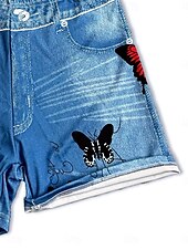 preiswerte -Damen Chinos Shorts Streetwear Lässig Kurz Mittlere Taillenlinie Schmetterling Drucken Bequem Dehnbar Täglich Heim Outdoor Blau Königliches Blau Hellblau Sommer Frühling Lässiger Schnitt