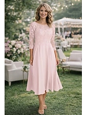 economico Lunghezza alla caviglia-Linea ad A Lunghezza alla caviglia Vestito da Festa Abito da Cocktail Abito da invitata a nozze Abito da cerimonia per signora Manica 3/4 Girocollo Elegante Ospite di nozze Festa di fidanzamento