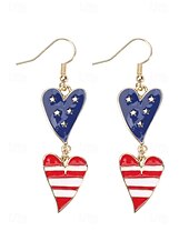economico Accessori-Orecchini pendenti patriottici in lega per donne per il 250° anniversario degli Stati Uniti stili multipli della bandiera USA e cuori gioielli dichiarativi rossi bianchi e blu per feste e festival