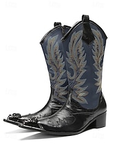 voordelige Heren-Echte leren cowboylaarzen voor heren met een opvallend bloemenpatroon, stijlvolle westernlaarzen voor een muziekfestival.