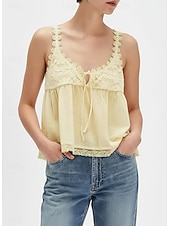 preiswerte Spitzenoberteile-Damen Bluse Spitzentops Camisole-Tanktop Patchwork Spitzenbesatz Einfach Täglich Stilvoll Modern Ärmellos U-Ausschnitt Normale Oberteile Täglich Ferien Ausgehen Schwarz Weiß Gelb Rosa Rote Sommer