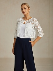 economico Giacche-Per donna Giacca Matrimonio Pizzo Floreale Casual / Quotidiano Elegante Capispalla Manica 3/4 Estate Bianco S