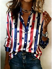 economico Magliette Giorno dell’Indipendenza-Giorno dell'Indipendenza Americana Per donna Camicia Camicia in raso Camicia button-down Camicia casual Stampato Grafico A righe Classico Casual Manica Lunga Colletto a Camicia Top Regolari