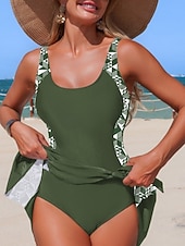 Χαμηλού Κόστους Κουνιέ-Γυναικεία Μαγιό Ενα κομμάτι Μαγιό-φόρεμα Μαγιό Έλεγχος κοιλιάς Ψηλή Μέση Λεπτό Εξώπλατο Διακοπές Ρούχα παραλίας Λεοπάρ Ταινία Λαιμός σέσουλα Αμάνικο Μαγιό