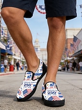  Herrsneakers för patriotiska 250-årsjubileum – röd, vit och blå amerikansk flaggdesign, bekväma slip-on-skor för att fira självständighetsdagen och nationella evenemang