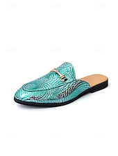 abordables Loafers-Men's Faux Leather Green Textured Slip-On Loafers, Elegant and Bold Wedding Shoes for Special Occasions