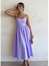 economico Abiti di Laurea-Per donna Abito Midi Vestito Casual Abito a trapezio Abito Estivo Elegante Moda Moderno All'aperto Vacanza Uscire Vestibilità regolare Semplice Senza Maniche Spalline Blu Bianco Rosa Viola Estate