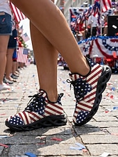  USA:s 250-årsjubileum Dam America atletiska sneakers - USA-flagga tryck lätta löparskor Dämpad sula patriotiska träningsskor för 4 juli firande parader