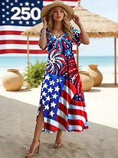 cheap Independence Day Dress-American Independence Day Women's Midi Dress Shift Dress Sundress T Shirt Dress Tee Dress Vacation Casual Holiday Regular Fit Graphic American Flag Short Sleeve V Neck Blue Black White Wine Summer