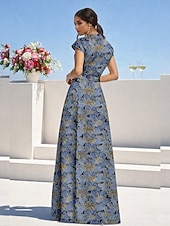 cheap Floor Length-A-Line Floor Length Wedding Guest Dress Formal Dresses Evening Gown Mother of the Bride Dress Short Sleeve V Neck Elegant Vintage Wedding Formal Nylon with Slit Pocket