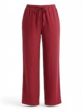 cheap Premium Linen Collection-70% Linen Women's Linen Pants Culottes Wide Leg Wide Leg Chinos Vacation Streetwear Basic Full Length Medium Waist Plain Drawstring Pocket Comfort Inelastic Daily Outdoor claret Deep Green