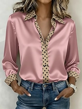 economico Bluse a righe e geometriche-Per donna Camicia Camicia in raso Stampato A Pois Elegante Bohemien Vintage Manica Lunga Colletto a Camicia Top Regolari Quotidiano Ferie Uscire Rosa Viola Verde Grigio Estate Primavera Autunno