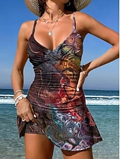 economico Tankini-Per donna Costumi da bagno Intero Gonna Costume da bagno Elegante Vacanza Grafico Geometrico Scollo a V Senza Maniche Costumi da bagno