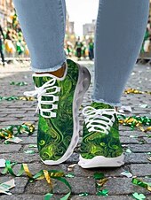 billiga Kvinno skor-Gröna keltiska sneakers med snörning för damer, St. Patrick's Day - Lätta, vadderade promenadskor för irländska festivaler, parader, fester och resor &amp;vardagskläder