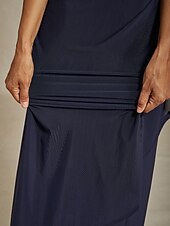 halpa Yksinkertainen mekko-Naisten Maksimekko Kotelomekko Tyylikäs Yhtenäinen väri Lyhythihainen V kaula-aukko Laivaston sininen