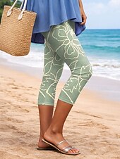 baratos Estampa Floral-Mulheres Leggings Férias Vintage Moda Capris Cintura Alta Floral Gráfico Estampado Conforto Macio Respirável Com Stretch Casual Diário Escritório Amarelo Azul Marron Verde Verão Primavera Fino