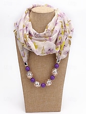 billiga Halsdukar för kvinnor-Damhalsband i bohemisk chiffong, mjuk polyesterhalsduk med blommönster och pärlhänge, lätt modeaccessoar för kvinnor, perfekt för vardagskläder, semester och resor.