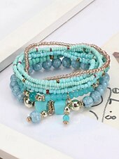 levne Dovolená příslušenství-Dámské vícebarevné korálkové náramky z pryskyřice a slitiny v bohémském stylu, moderní a zářivý vzhled, ideální na dovolenou i pro běžné nošení.