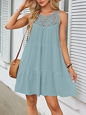 economico Vestiti-Per donna Mini Abito Abiti effetto lino Vestito Estivo Abito a trapezio Abito Estivo Vacanza Casual Quotidiano Spiaggia Vestibilità comoda Semplice Senza Maniche All'americana Blu blu navy Nero Bianco