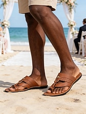 abordables sandalias-Sandalias elegantes de piel sintética para hombre: diseño de correa ajustable, ideales para bodas en la playa y eventos al aire libre.