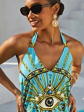 abordables vestido casual estampado-Vestido largo de tirantes de satén sedoso con joyas vintage