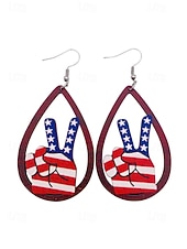 tanie Akcesoria-Amerykański 250. Jubileusz Kwiatowe Drewniane Kolczyki w Kształcie Łzy z Flagą USA lekkie Patriotyczne Biżuteria z Długimi Kolczykami dostępne w wielu stylach Casual Boho Styl na co dzień