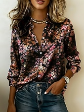 abordables Art &amp; Design Blouses-Femmes Chemise Chemise en satin Imprimé Fleuri Graphique Bohème ancien Élégant manche longue Col de chemise Hauts Réguliers Quotidien Fête Sortir Noir Rose Claire Violet Été Printemps Automne