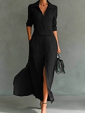 cheap White Casual Dresses-Women's Maxi Dress Shirt Dress White Dress Casual Dress Work Dress Elegant Fashion Modern Daily Office Regular Fit Plain Long Sleeve Shirt Collar Blue Black White Pink Summer Spring