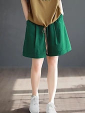 billige Benklær til kvinner-Dame Imitert bomullslin kinesisk Shorts Sommershorts Ferie Mote Gatemote Full lengde Høy Midje عادي Lomme Elastisk midje comfy Komfort Myk Elastisk utendørs Gate Aprikos Svart Grønn Kakifarget Sommer
