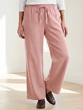 cheap Premium Linen Collection-70% Linen Women's Linen Pants Culottes Wide Leg Wide Leg Chinos Vacation Streetwear Basic Full Length Medium Waist Plain Drawstring Pocket Comfort Inelastic Daily Outdoor claret Deep Green