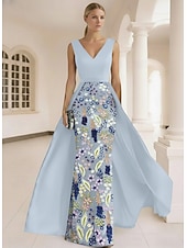 economico Abiti da ballo-Abito da ballo Lunghezza al pavimento Abito da ballo con sopragonna Elegante Senza Maniche Scollo a V Matrimonio Formale Raso Pizzo con Fiore ricamato Fiori 3D